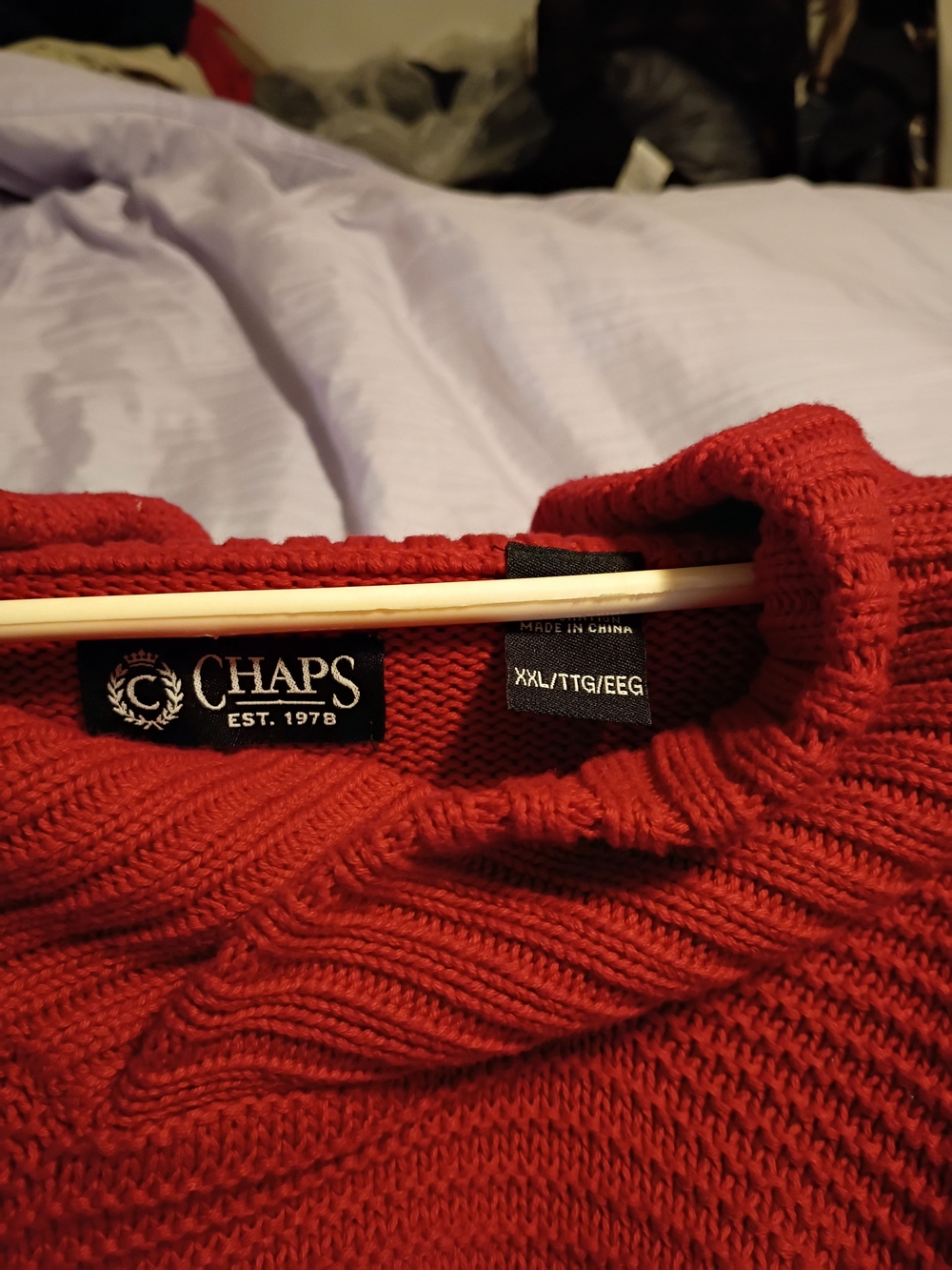 Chaps Off-the-Shoulder Cable Knit Sweater in Red